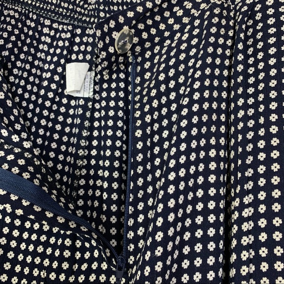 Vintage High Rise Navy Flower Print Elastic Waist Trousers Size Large - Picture 10 of 11